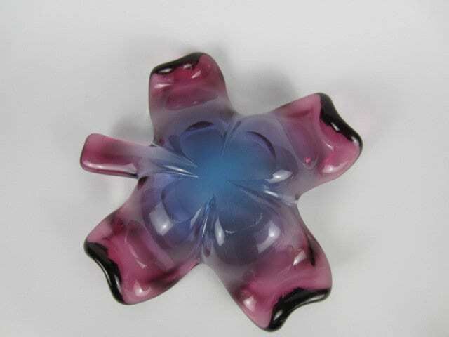 Seguso Purple And Blue Murano Sommerso Lucky 4 Leaf Clover Shape Bowl Dish 60s photo buy
