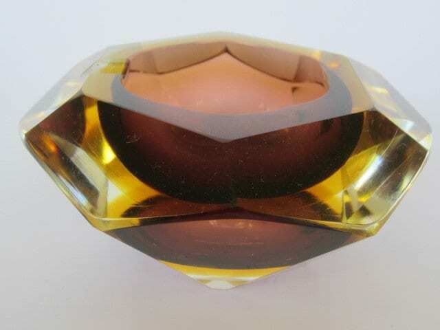 Murano Sommerso Brown Amber Mandruzzato 6 Facet Cut Geometric Art Glass Bowl photo 130.0