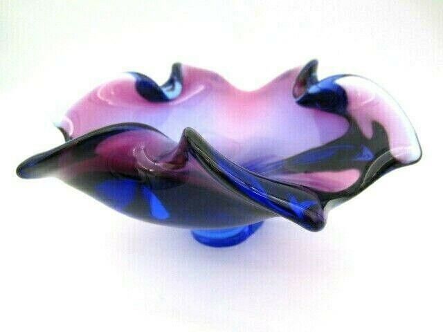 photo furniture Purple And Blue Art Glass Bowl Dish Freeform Sommerso Chribska