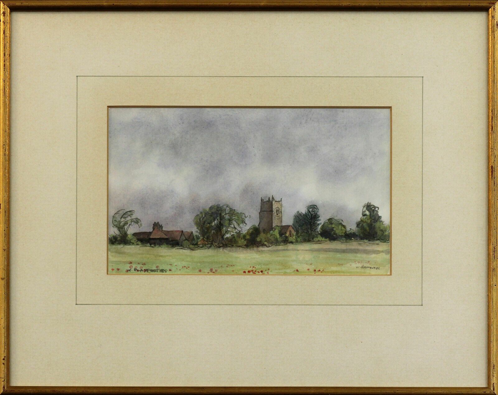 Watercolour By William Playfoot. Countryside Church View