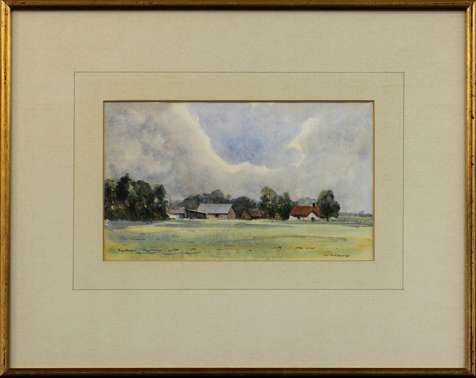 Watercolour By William Playfoot. Countryside Farm View