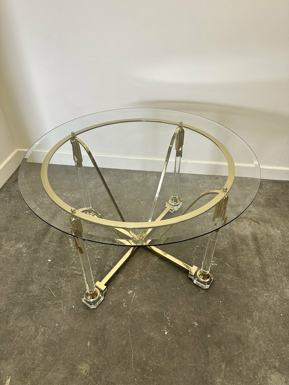 Brass And Lucite Dining Table With Beveled Glass Top, Italy 1980s. photo buy
