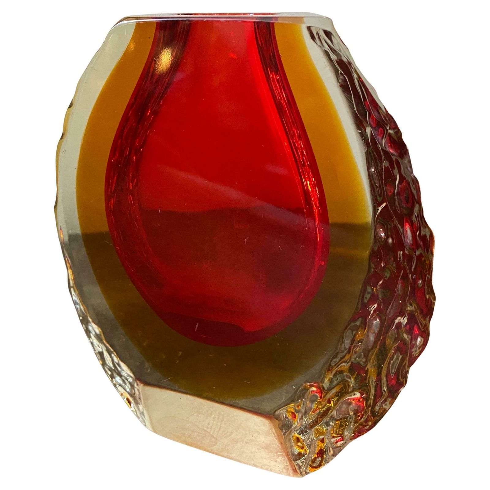 1960s Mandruzzato Mid Century Modern Red And Yellow Sommerso Murano Glass Vase photo for sale