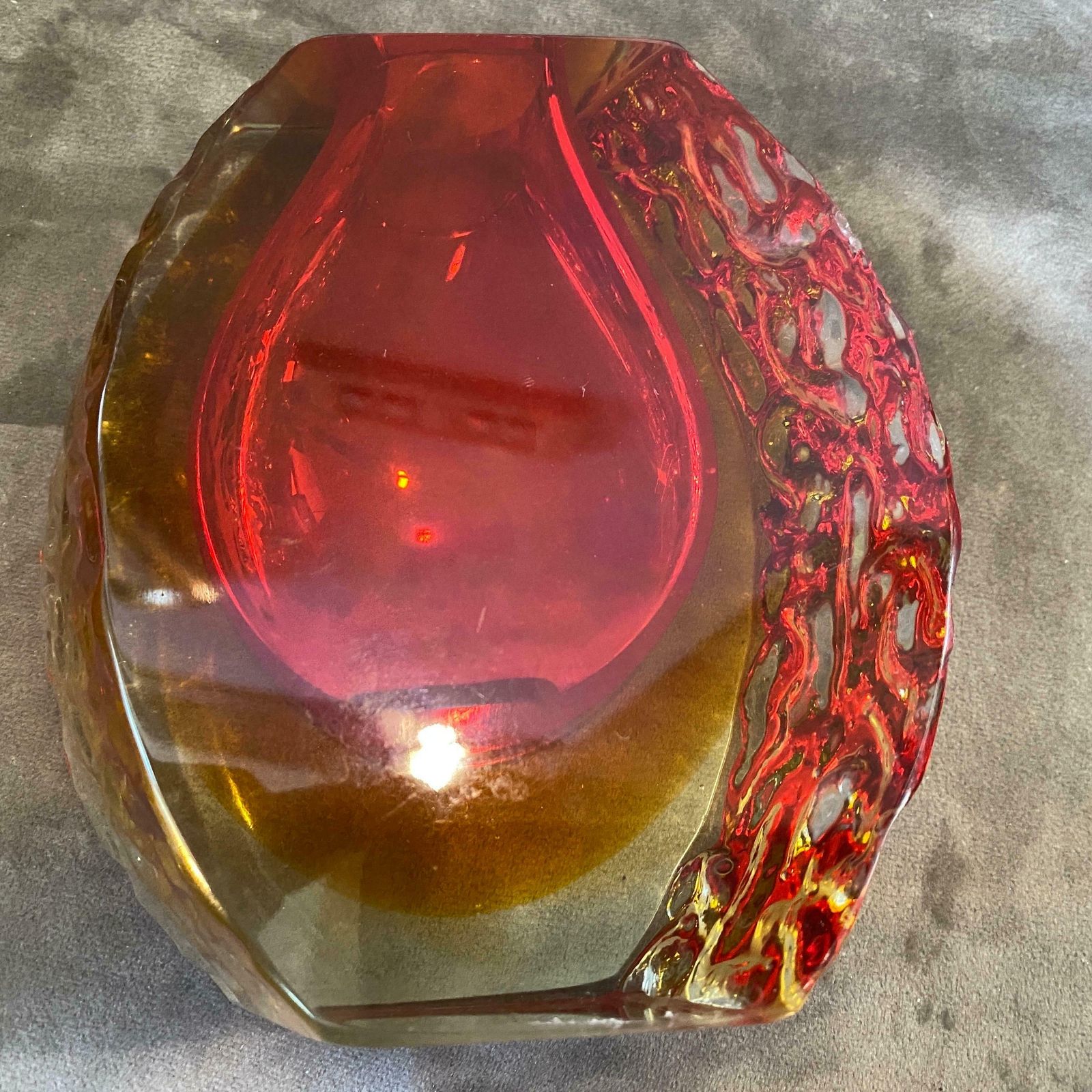 1960s Mandruzzato Mid Century Modern Red And Yellow Sommerso Murano Glass Vase photo vintage