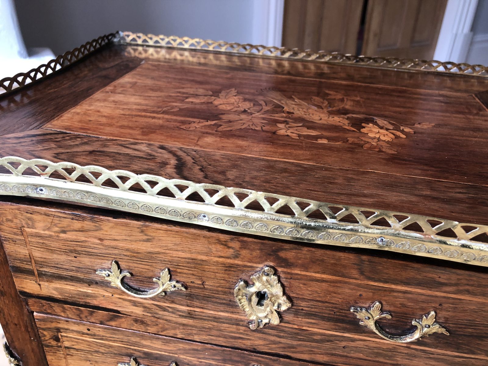 A Mid To Late 1800s Louisxv Style French Marquetry Side Table. photo furniture