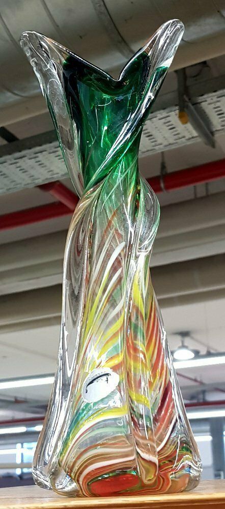 Mid Century Murano Glass Vase With Stripes photo Home Decor