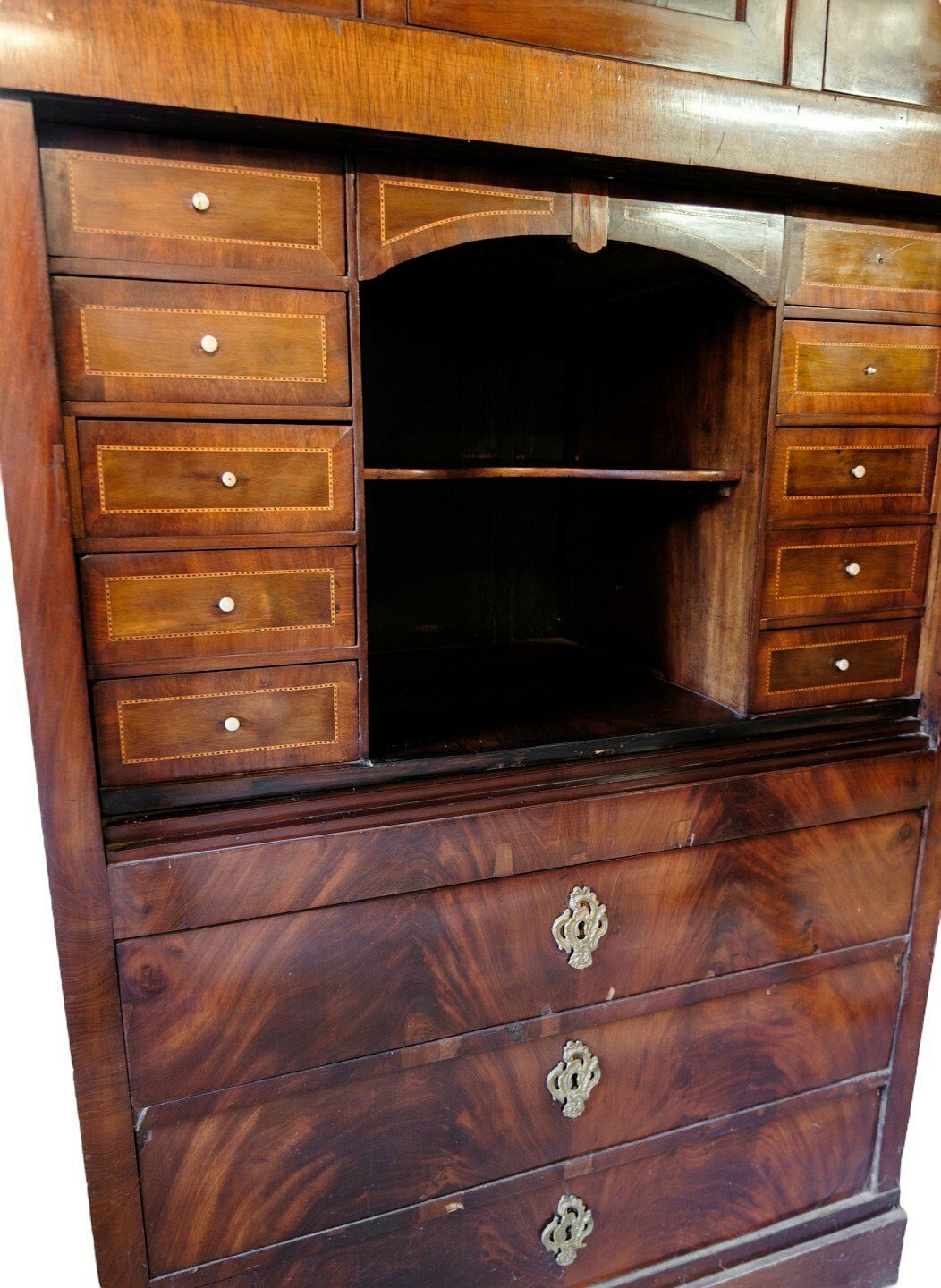 Secretary In Mahogany & Brass With Intarsia From 1840s photo furniture