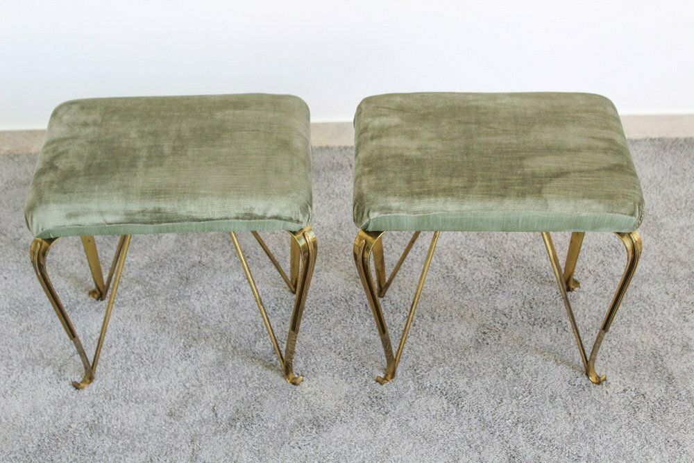 Mid Century Italian Brass And Velvet Benches From Jansen, 1950s, Set Of 2 photo buy