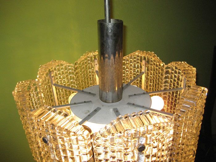 Italian Glass Steel Chandelier 1970  photo Lighting