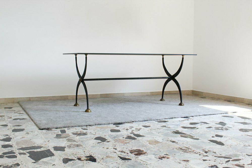 photo vinterior Dining Table In Wrought Iron And Black Lacquered Glass, Italy, 1970s