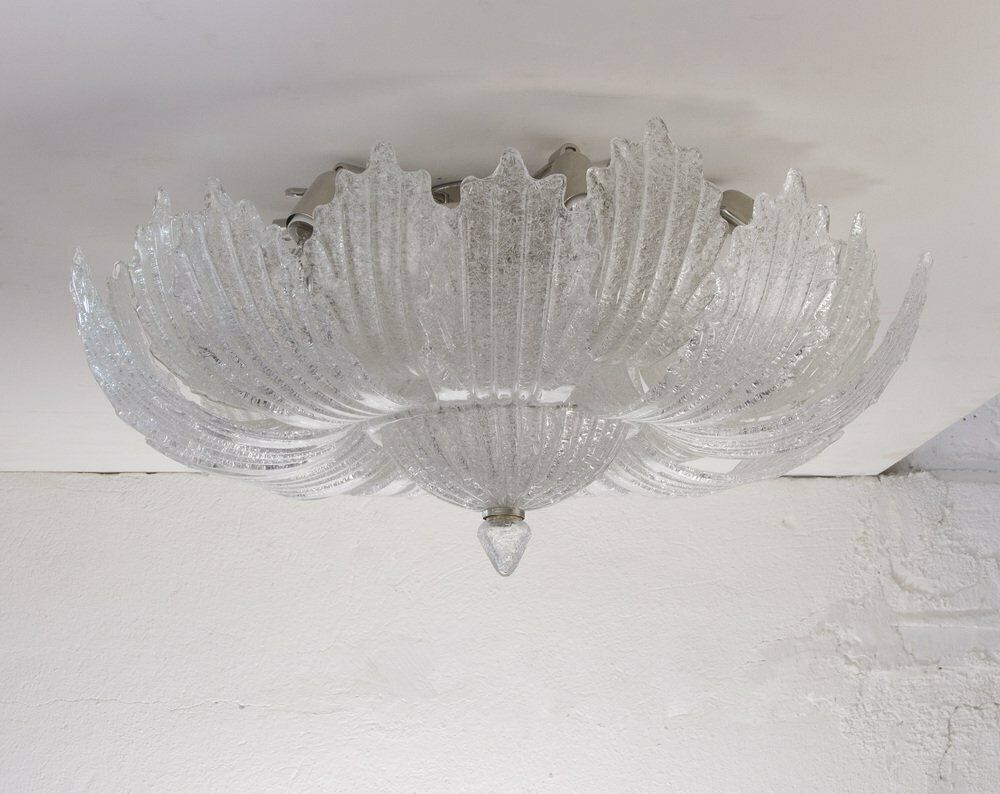 Vintage Handmade Transparent Murano Glass Ceiling Chandelier With Grit, Italy, 1980s photo for sale