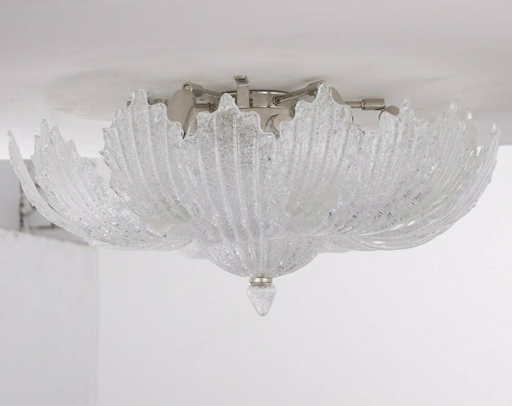 Vintage Handmade Transparent Murano Glass Ceiling Chandelier With Grit, Italy, 1980s photo vinterior