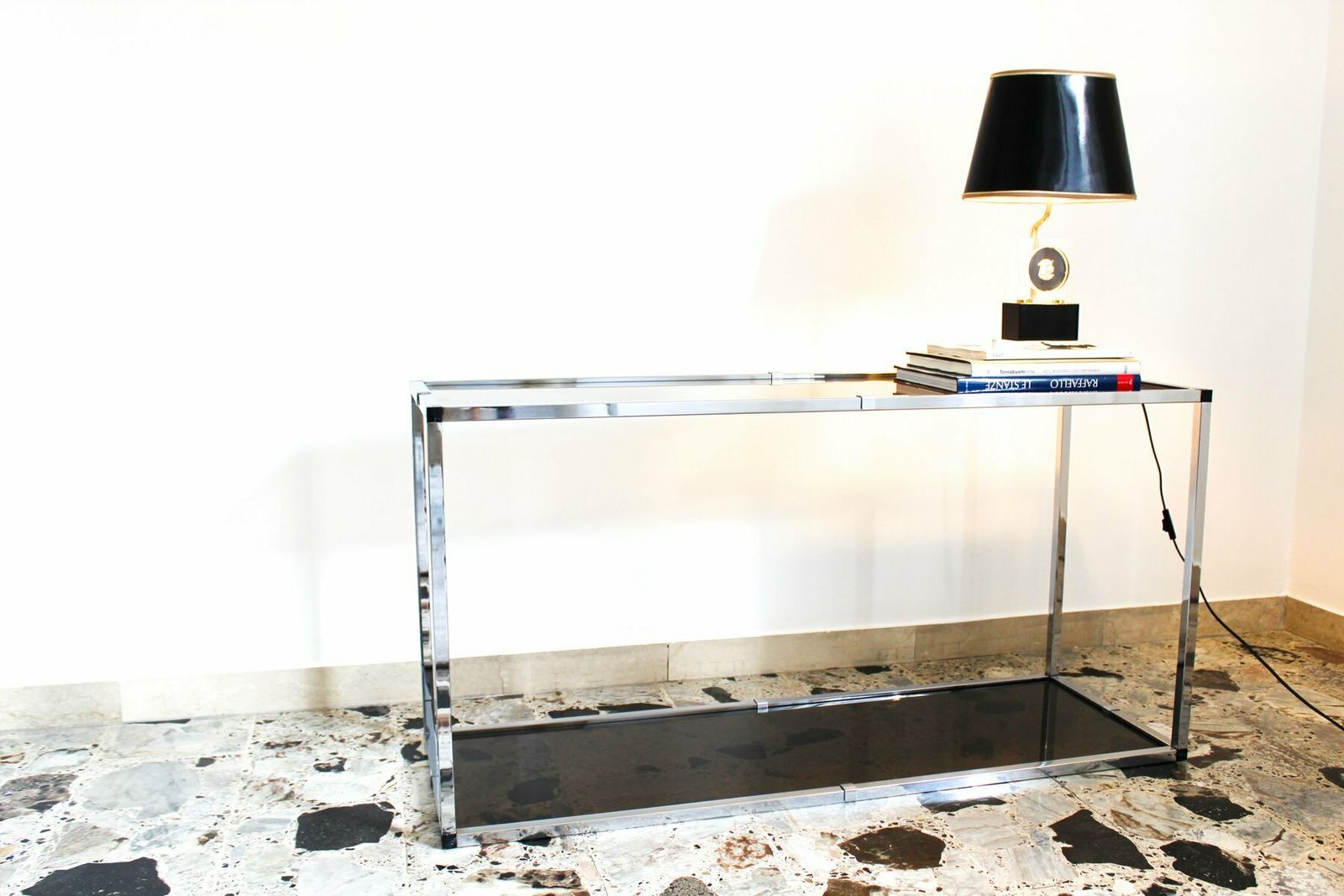 Console In Chromed Metal And Smoked Glass, Italy, 1970s photo Furniture