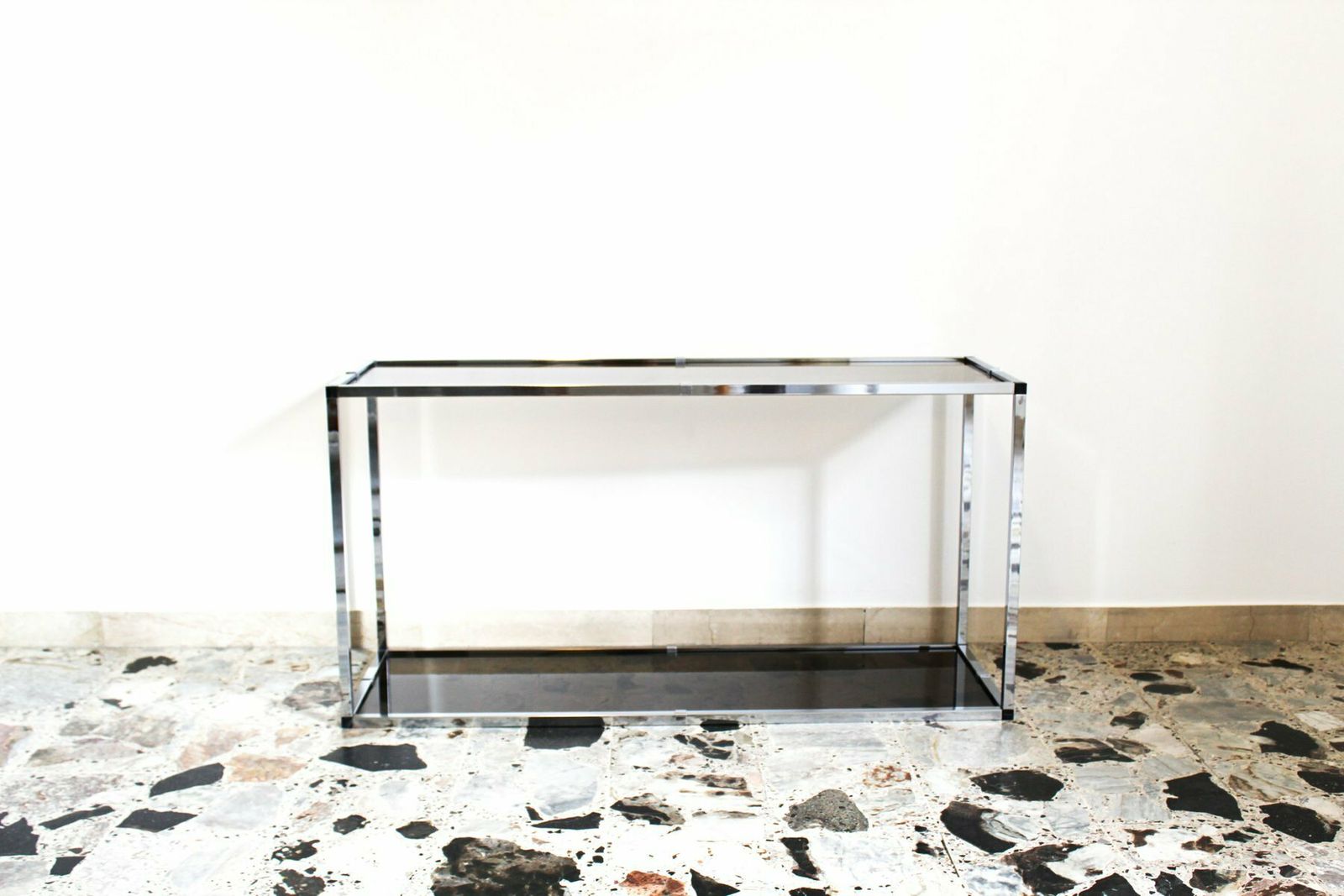 photo vinterior Console In Chromed Metal And Smoked Glass, Italy, 1970s