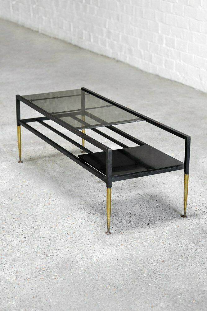 Mid Century Italian Coffee Table In Metal & Brass, 1960s photo for sale
