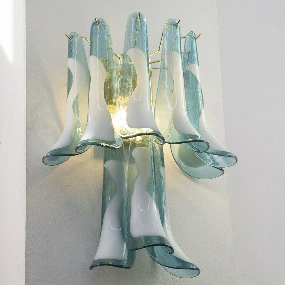 Petal Wall Lamp In Blue Murano Glass With White Decoration, Italy, 1990s photo 689.0