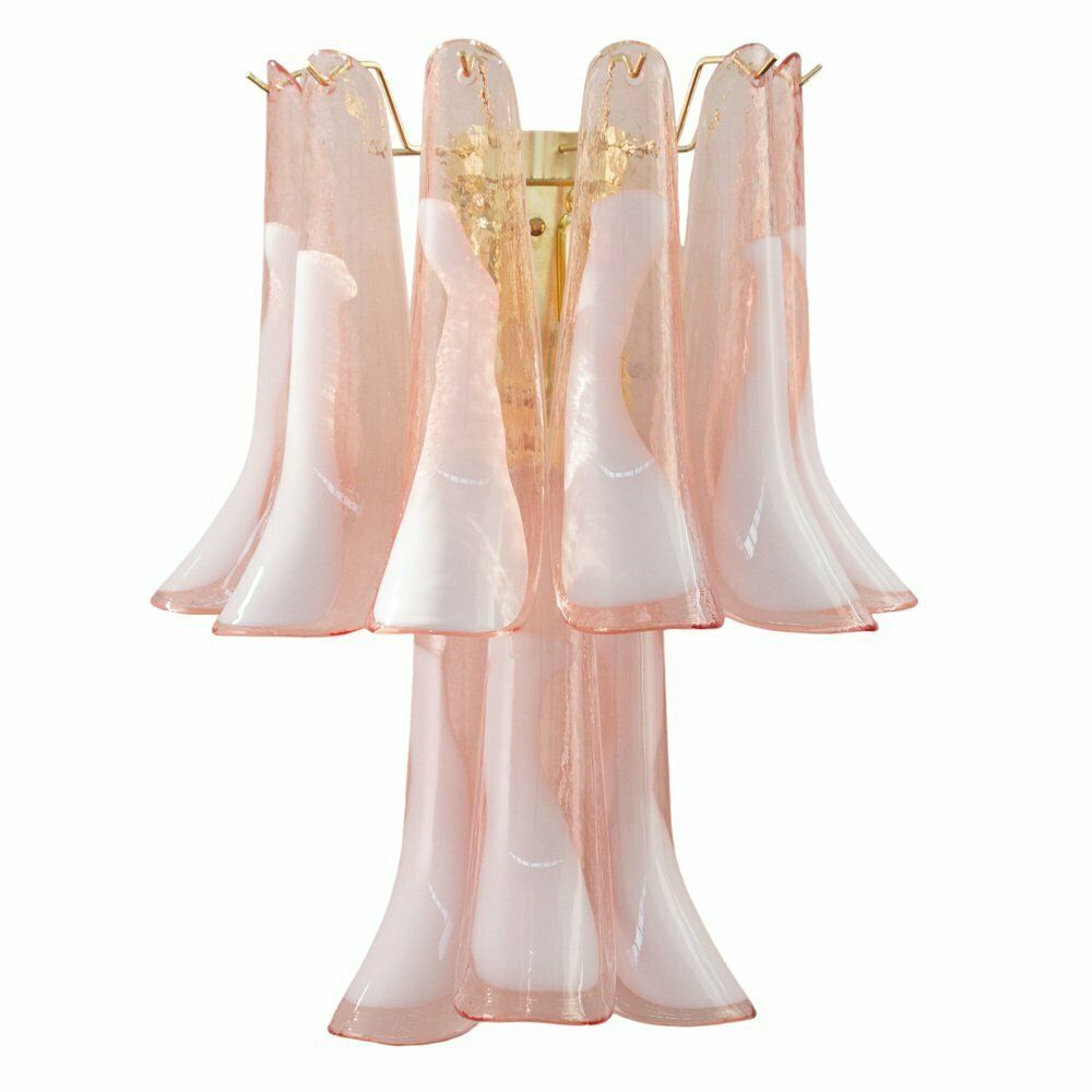 Petal Wall Lamp In Pink Murano Glass With White Decoration, Italy, 1990s