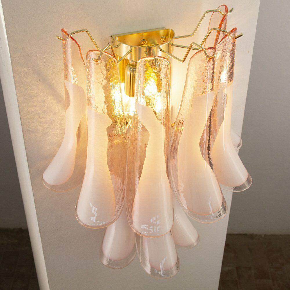 Petal Wall Lamp In Pink Murano Glass With White Decoration, Italy, 1990s photo buy