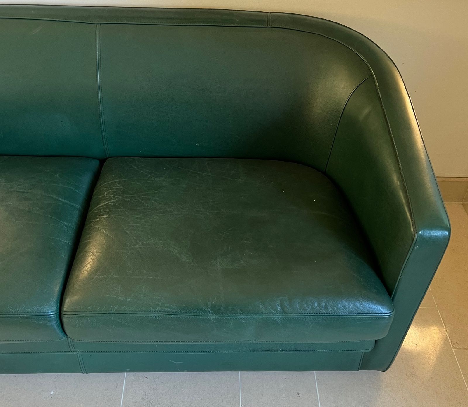 Three Set Green Leather Sofa Of Art Deco Style. Around 1980 photo vinterior