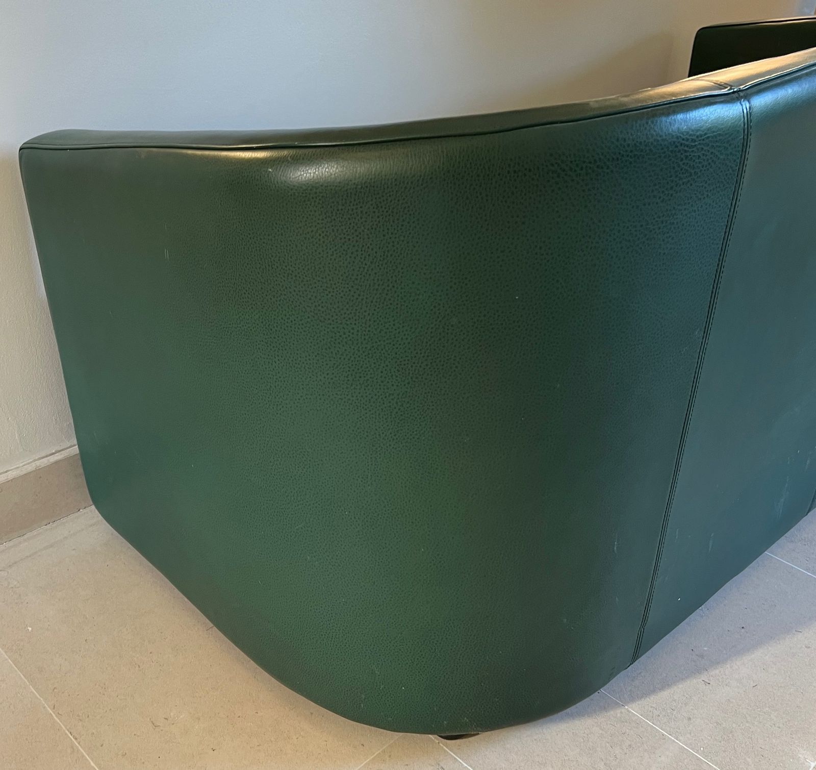 photo furniture Three Set Green Leather Sofa Of Art Deco Style. Around 1980