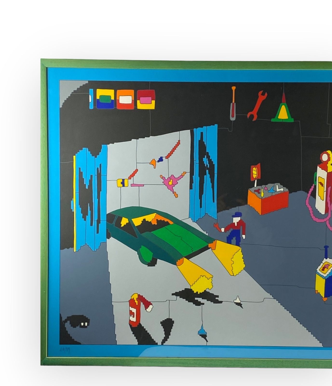 Ugo Nespolo, Garage Serigraph, Signed 60/99, Italy 1980s photo furniture