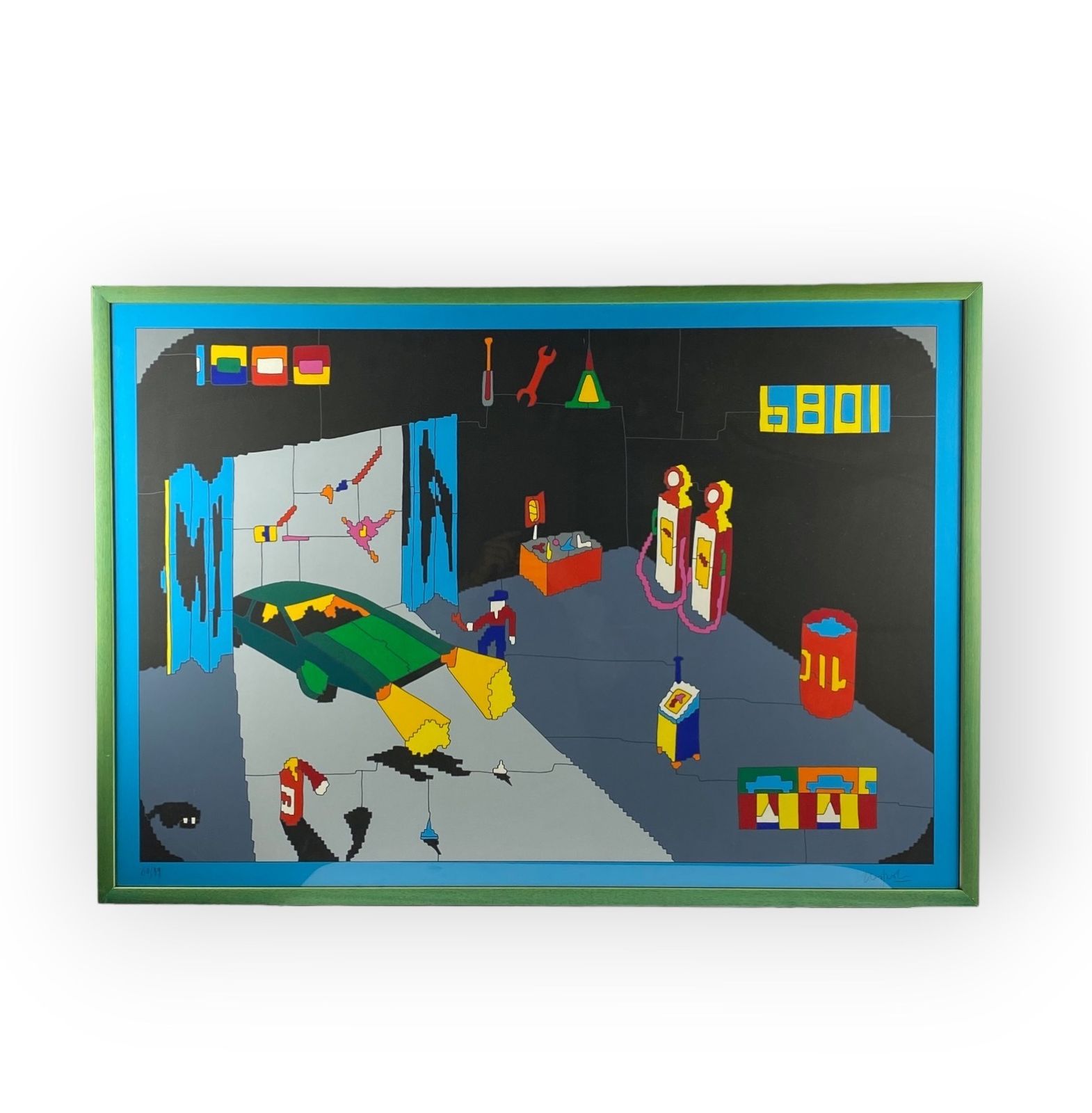 Ugo Nespolo, Garage Serigraph, Signed 60/99, Italy 1980s