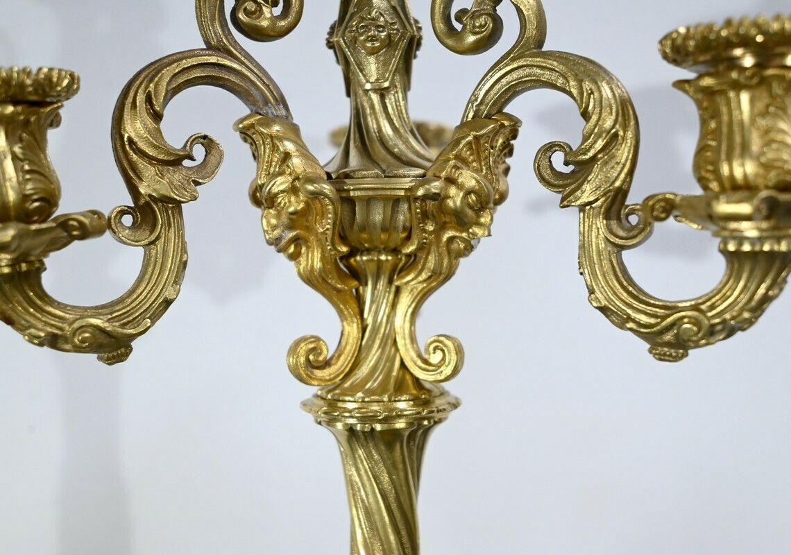 photo for sale Pair Of Golden Bronze Candlabers, Restoration – Early 19th