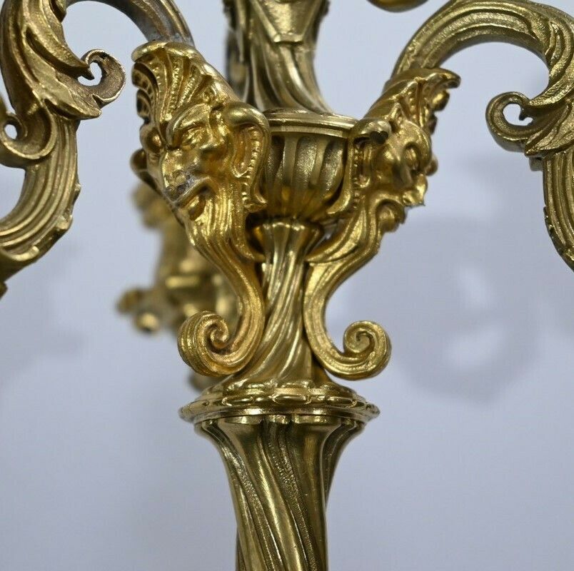 Home Decor Pair Of Golden Bronze Candlabers, Restoration – Early 19th photo