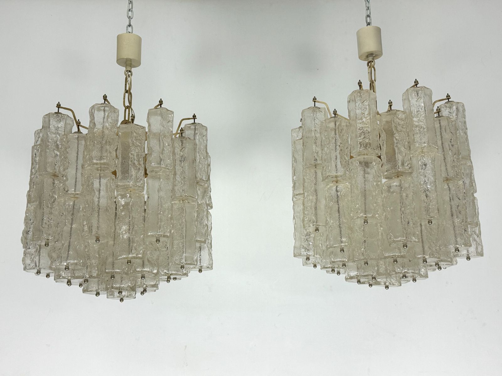 Pair Of Murano Glass Elements Chandelier By Venini. Italy 1970s.