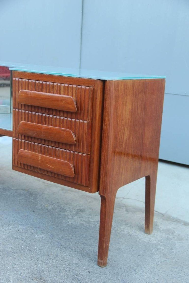 Chest Of Drawers, 1950, Mahogany , Glass Top Gray Mid Century Modern Italian photo furniture
