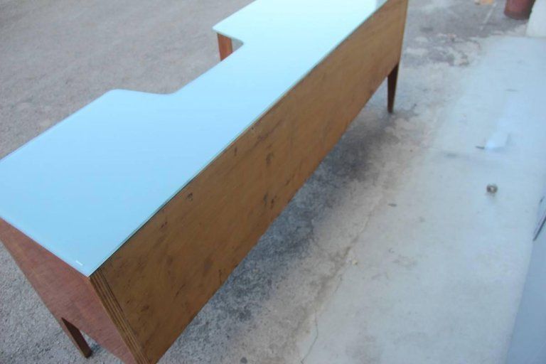 Chest Of Drawers, 1950, Mahogany , Glass Top Gray Mid Century Modern Italian photo 3120.0