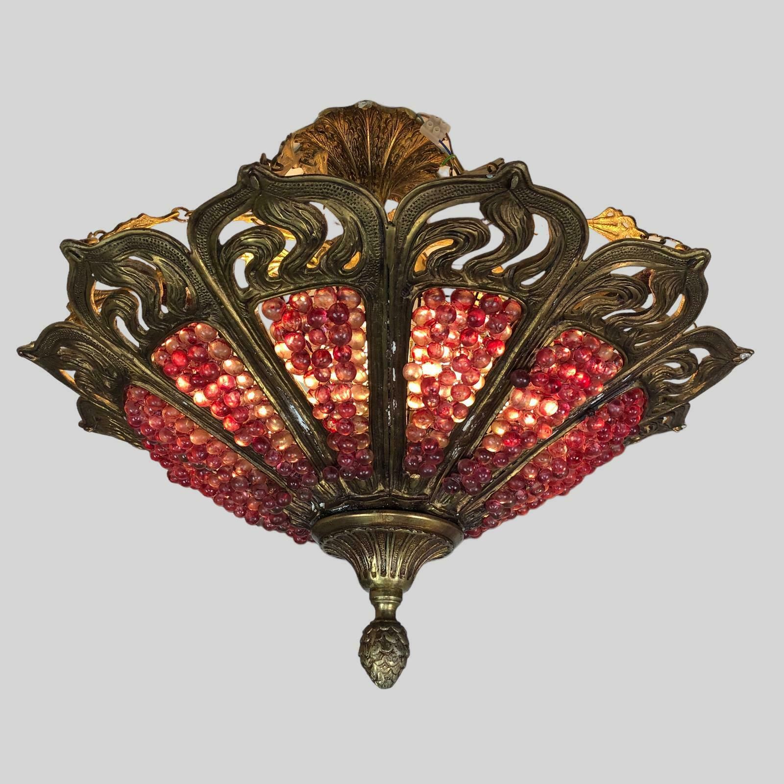 Murano Bohemian Gilt Bronze Cranberry Huge Chandelier photo Lighting