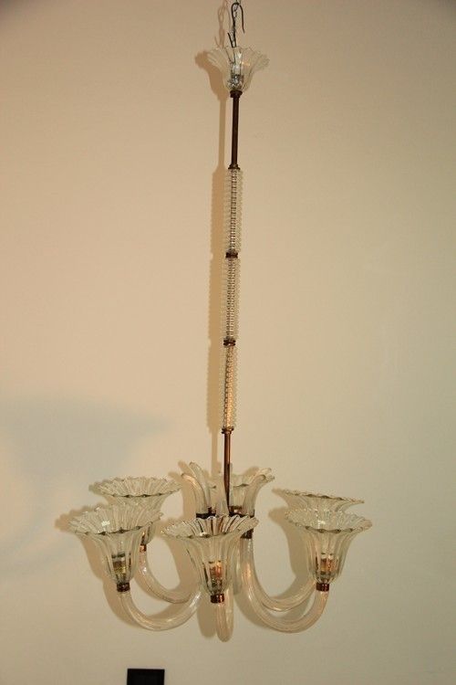 Barovier Brass And Glass Large Chandelier Italian Design 1950 photo furniture