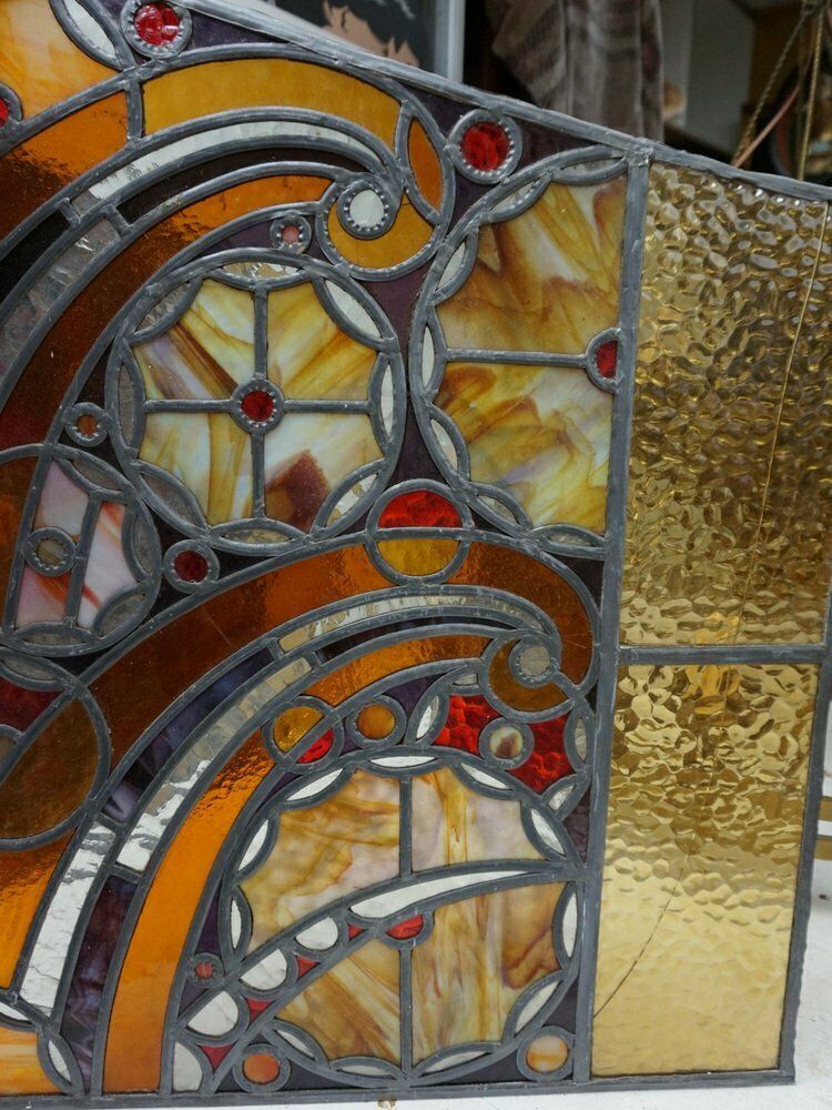 4350.0 Large Art Deco Architectural Stained Glass Window Panels, 1920s, Set Of 12 photo
