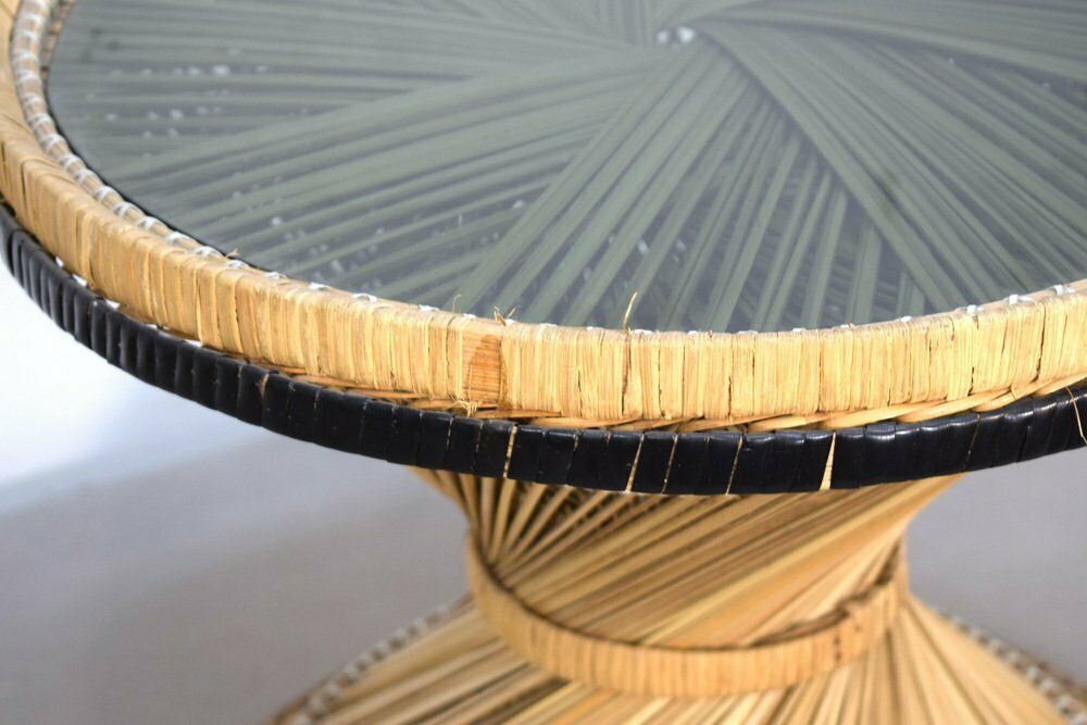 Straw And Smoked Glass Coffee Table, Italy, 1970s photo Furniture