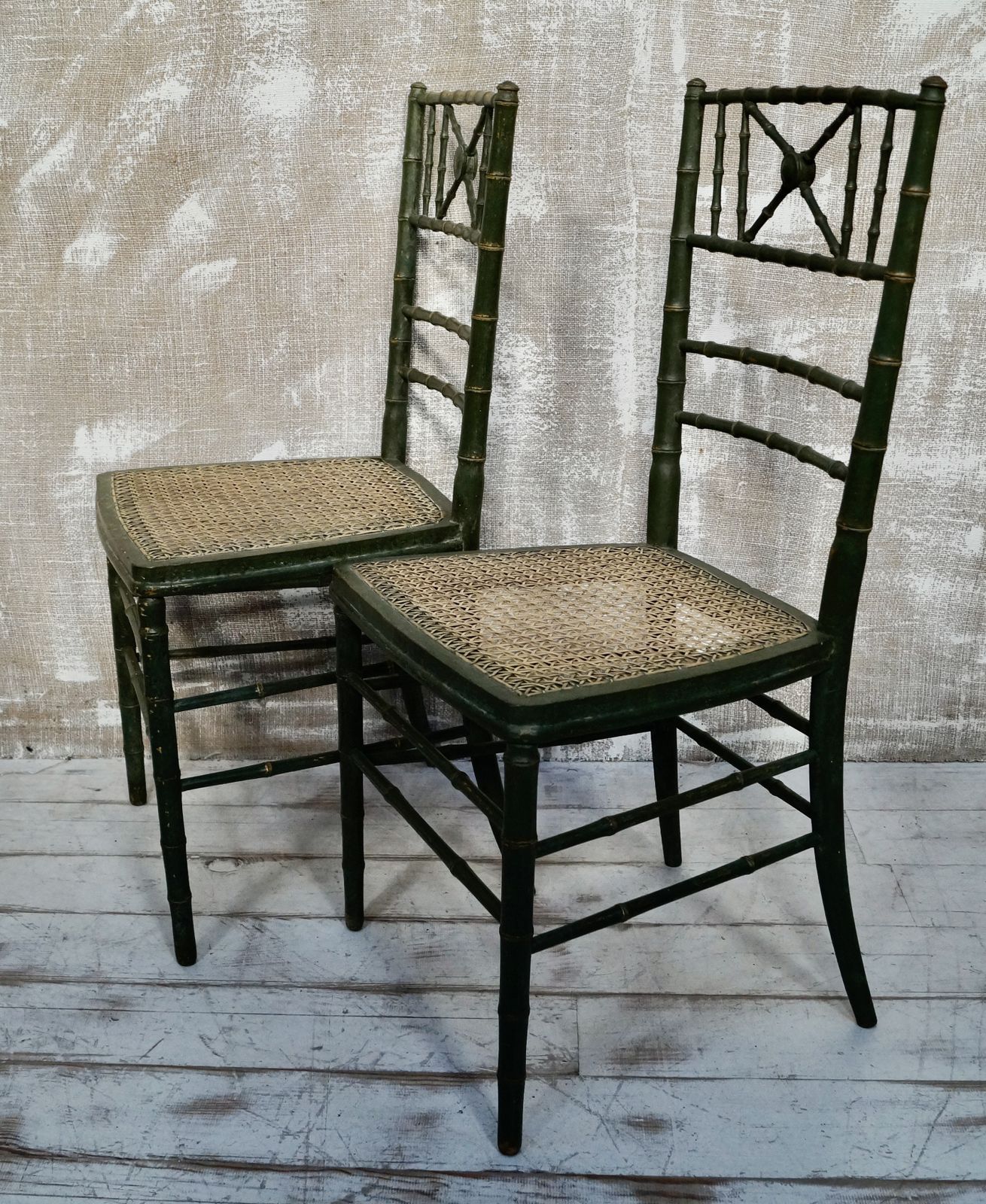 Antique French Napoleon III Faux Bamboo Opera Chairs photo Furniture