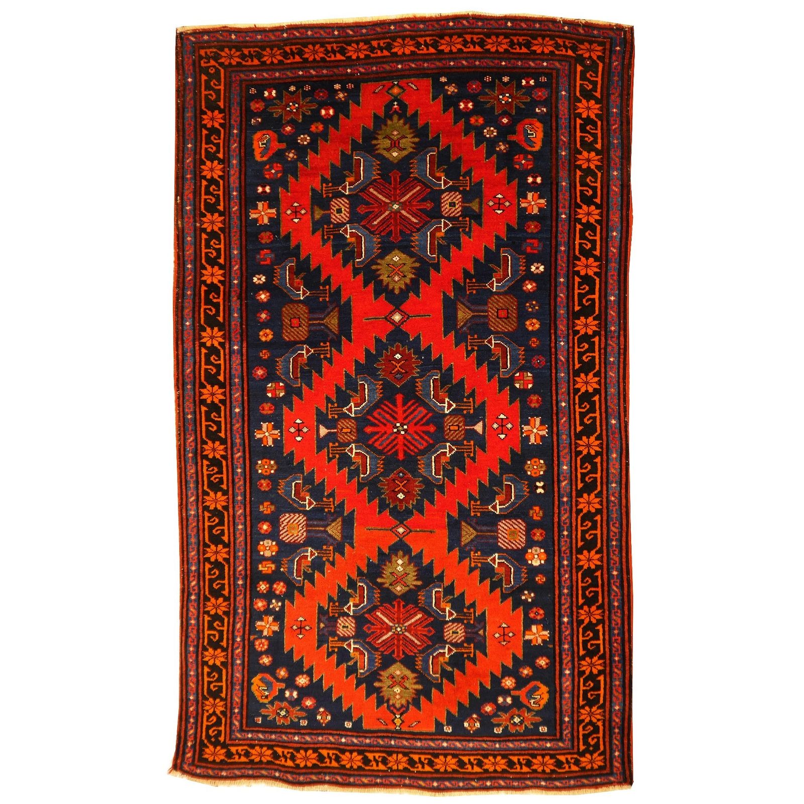 Antique Krabagh Kazak Rug Achma Yumma Red Orange Blue