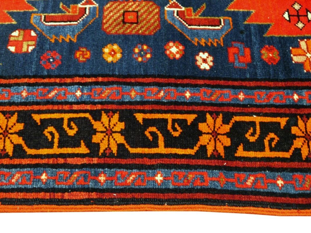 Antique Krabagh Kazak Rug Achma Yumma Red Orange Blue photo Textiles