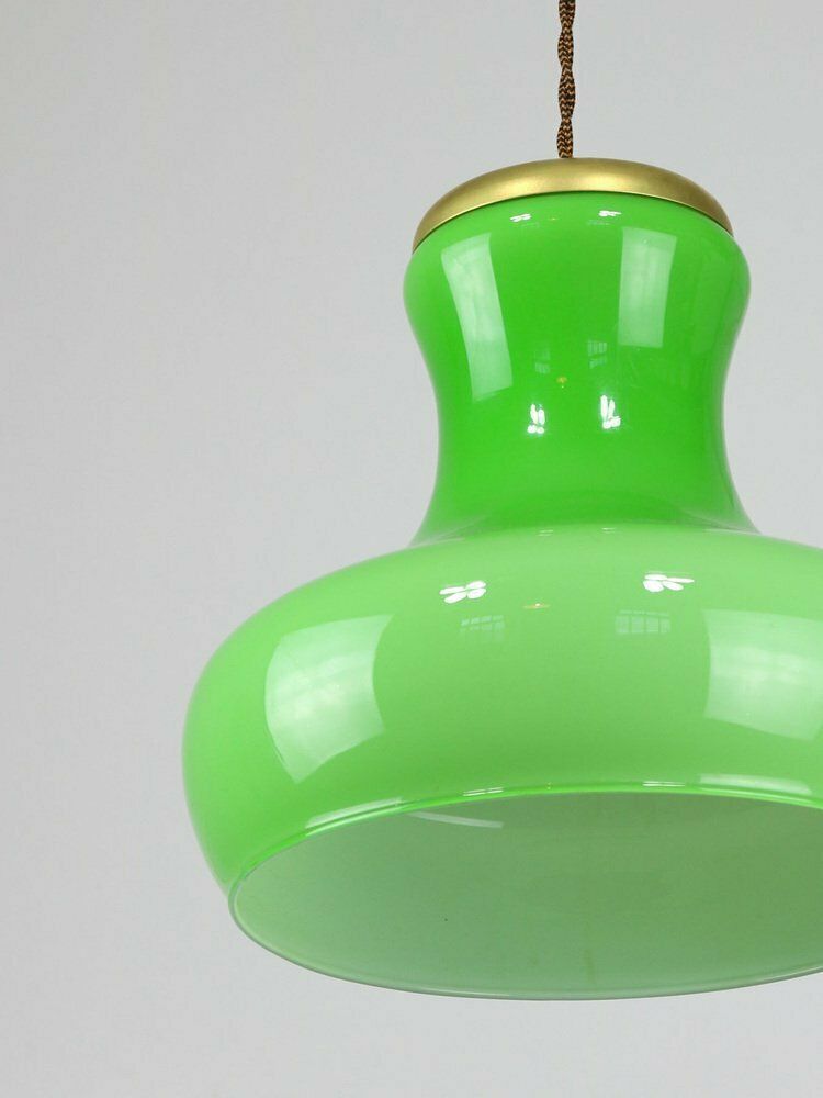 Large Mid Century Italian Brass And Glass Pendant Lamp photo furniture