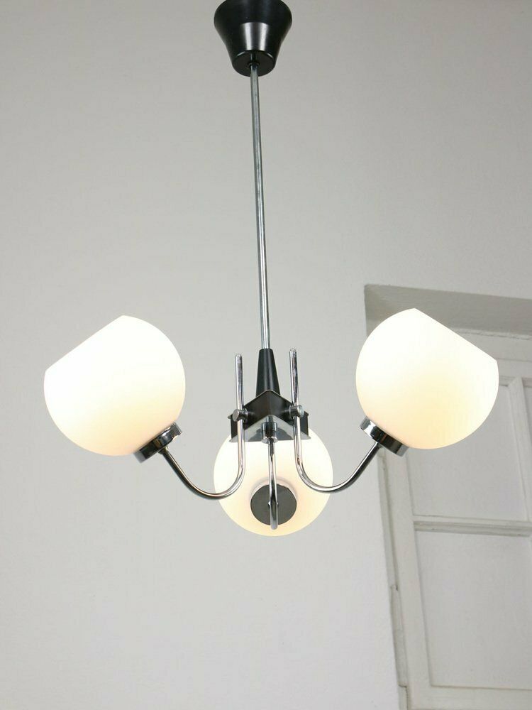 Italian Chrome And Opaline Chandelier, 1970s photo for sale