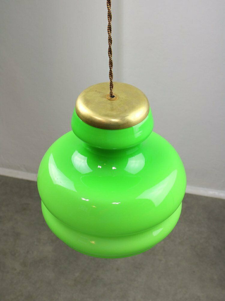 Mid Century Italian Green Brass And Glass Pendant Lamp photo buy