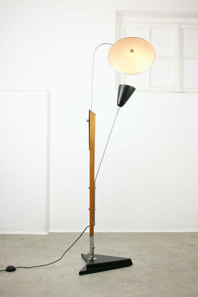 Mid Century Italian Aluminum & Wood Floor Lamp With Reflector photo 1724.0