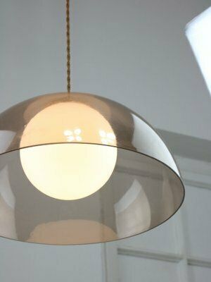 Space Age Italian Brass, Opaline And Acrylic Glass Pendant Lamp photo 738.0