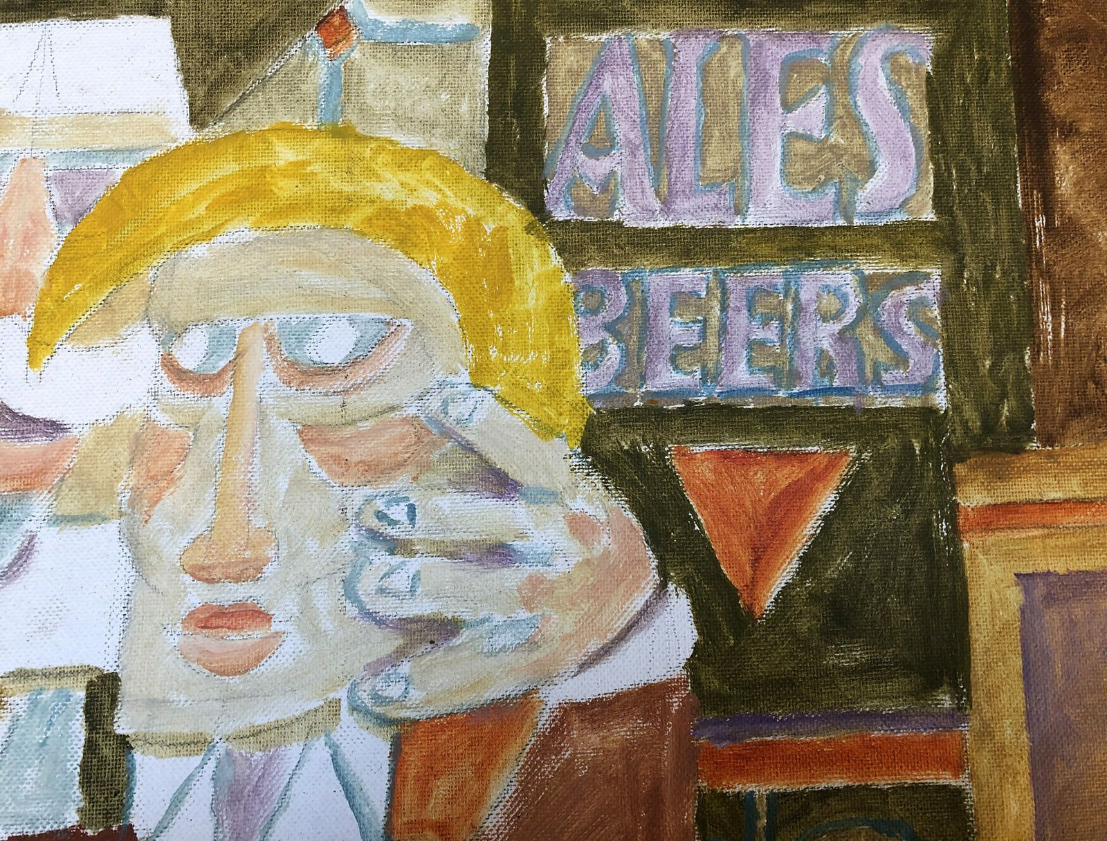 Intense Original Art Brut Painting: Vincent Bennett, “Ale Drinkers”, C.1970 photo for sale