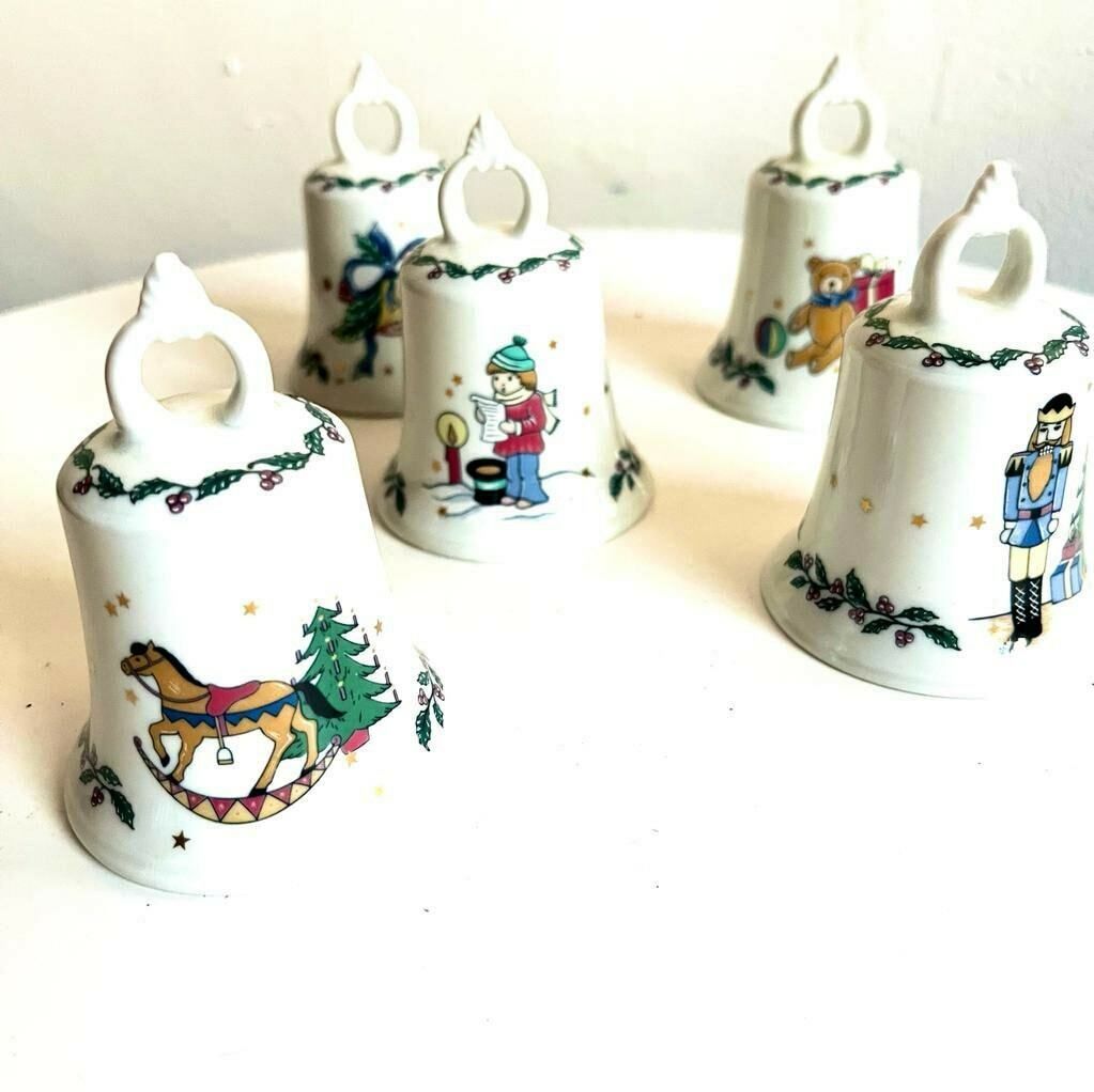 A Set Of 4 Christmas German Porcelain Christmas Bells/ Kaiser
