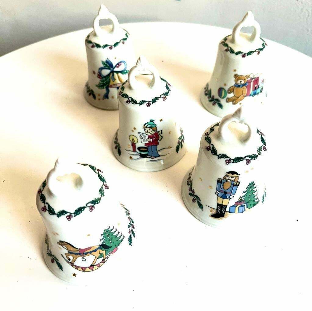 A Set Of 4 Christmas German Porcelain Christmas Bells/ Kaiser photo for sale