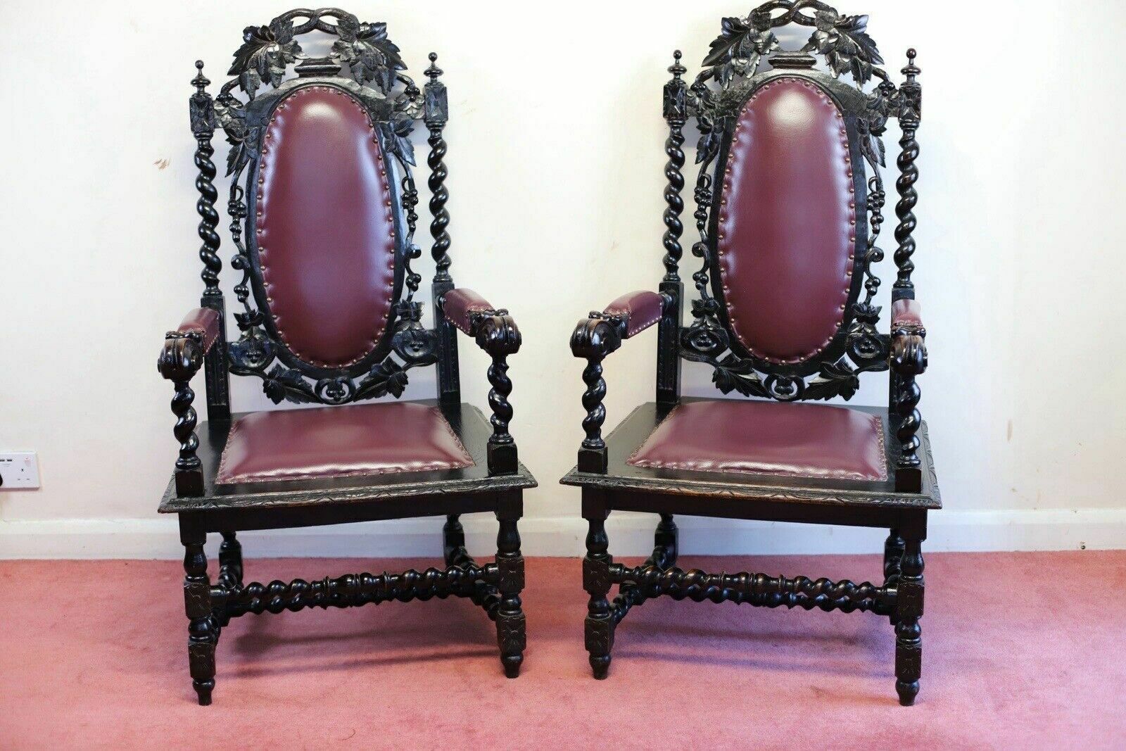 Beautiful Pair Of Victorian Carolean Open Armchairs photo furniture