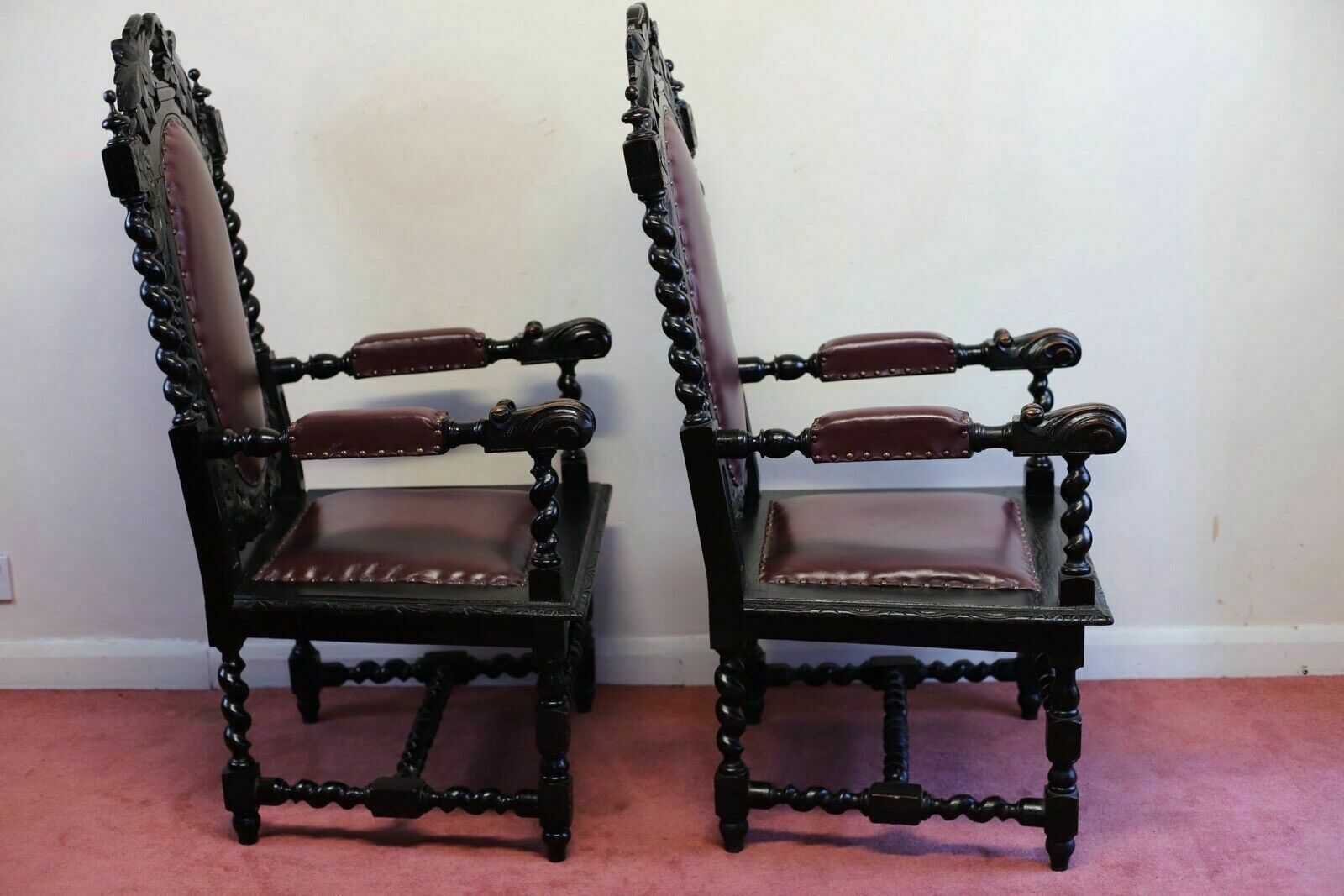 Beautiful Pair Of Victorian Carolean Open Armchairs photo 1250.0