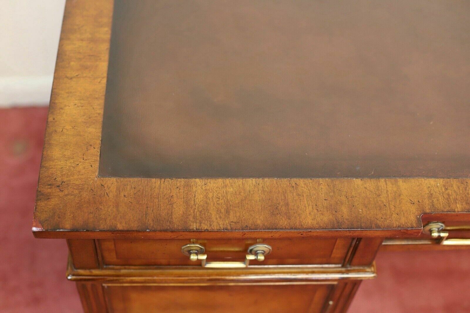 photo furniture Brights Of Nettlebed, Stunning Double Side Flamed Mahogany Pedestal Desk