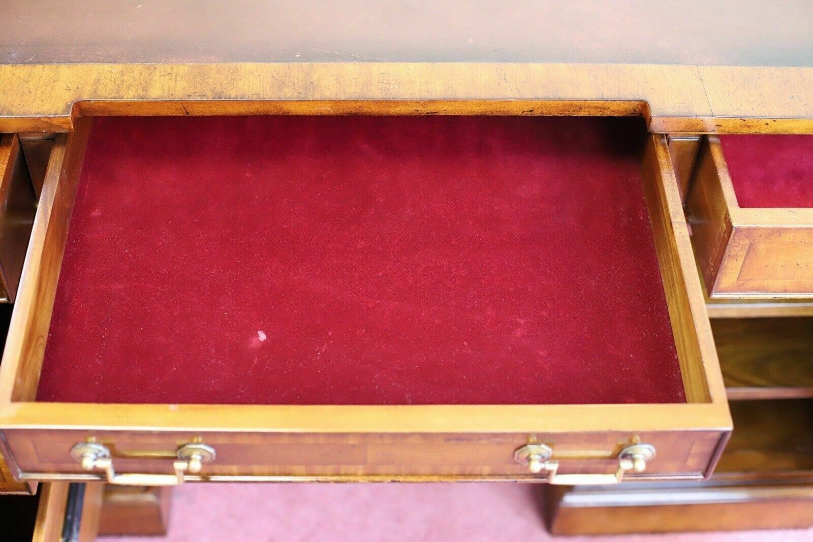 1250.0 Brights Of Nettlebed, Stunning Double Side Flamed Mahogany Pedestal Desk photo